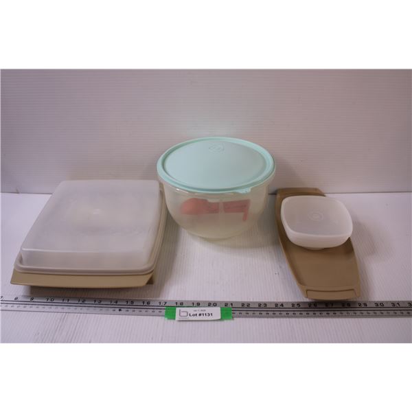 (3) Vintage Tupperware Containers: Deviled Eggs Tray w/Lid, Veggie & Dip Tray, Mixing Bowl & Measuri