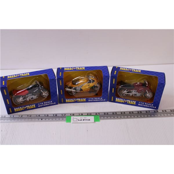 (3) Road & Track Die Cast Motorcycle Models - 1:18 Scale - (1) Triumph (2) BMW - NIB