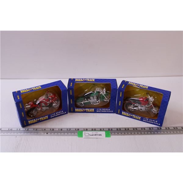 (3) Road & Track Die Cast Motorcycle Models - 1:18 Scale - (1) Indian Chief (1) BMW (1) Ducati - NIB