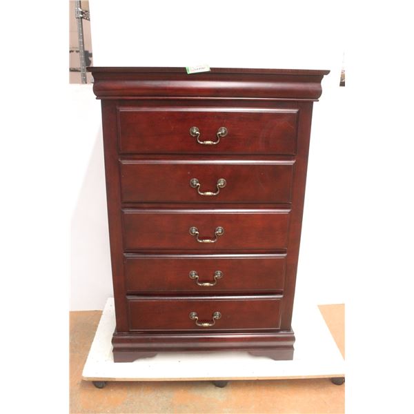 *5-Drawer Burgundy Dresser - 32 1/2" x 18" x 48"H, Casters Not Included