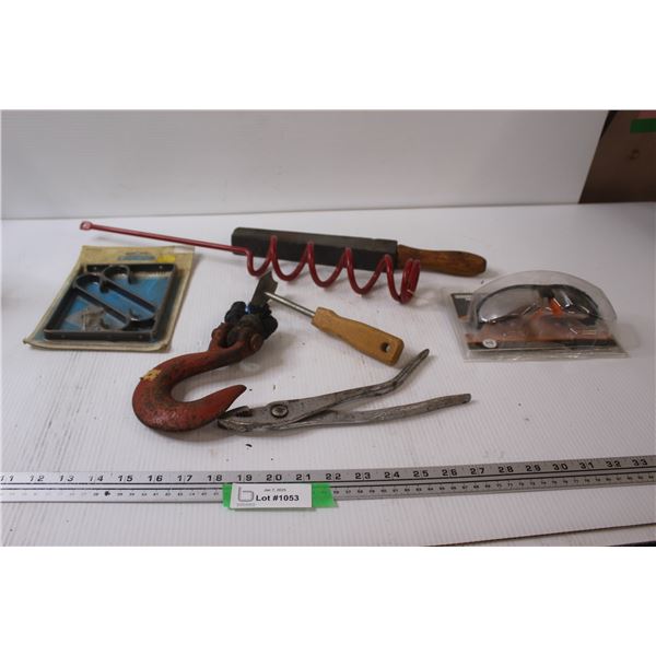 Safety Glasses, Pliers, Tow Hook, Blade Sharpener, Misc.