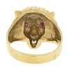 Image 3 : Vintage 14k Yellow Gold Diamond & Ruby Eyes Detailed Textured 3D Lion Head Ring