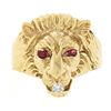 Image 6 : Vintage 14k Yellow Gold Diamond & Ruby Eyes Detailed Textured 3D Lion Head Ring
