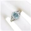 Image 7 : Antique Art Deco 14K White Gold 1.5 ctw Bezel Aquamarine Solitaire Filigree Ring