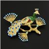 Image 2 : Vintage 18k Yellow Gold Multi Color Enamel Peacock Bird on Branch Pin Brooch