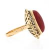 Image 5 : Vintage 18k Gold GIA Oval Cabochon Orange-Red Coral w/ Open Work Frame Ring