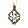 Image 2 : Antique Art Nouveau 14K Gold Aquamarine Hand Etched Open Petite Pendant & Chain