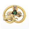 Image 1 : Antique Victorian 18+k Gold Emerald w/ Seed Pearl Clover Leaf Branch Brooch Pin