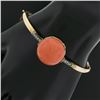 Antique Victorian 14k Gold Silver 18.2mm Coral w/ Diamond Hinged Bangle Bracelet
