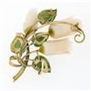 Image 4 : Vintage 18k Gold Carved Angel Skin Coral Rose Flowers w/ Jade Leaves Brooch Pin