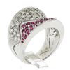 Image 9 : Italian 14k White Gold Pink Sapphire & Diamond Wavy Design Wide Cigar Band Ring