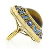 Image 5 : Vintage 14k Gold Bezel Tiger's Eye LARGE Oval Floral Enamel Filigree Frame Ring