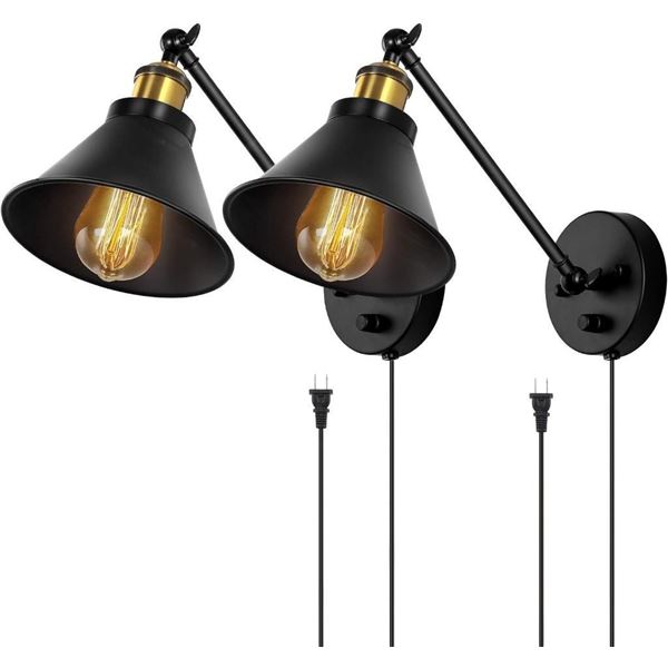 HAITRAL Sconces Wall Lighting-Dimmable Swing Arm Wall Lamps with On/Off Switch & Plug in Wall Mounte