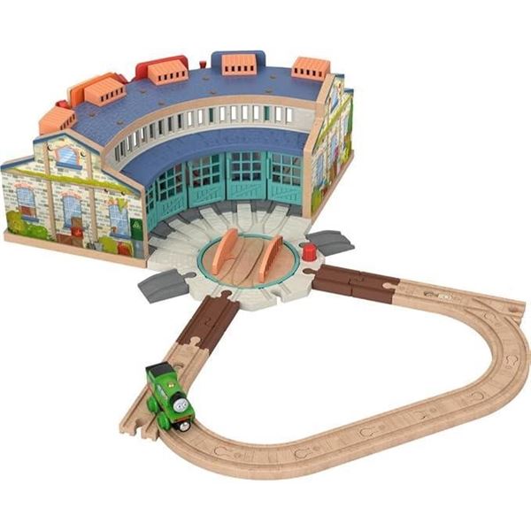 Thomas & Friends Wooden Railway Toy Train Track Tidmouth Sheds Starter Set with Percy Wood Engine fo
