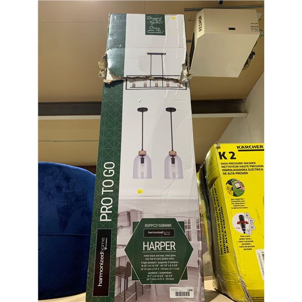 Harmonized home Harper Pro to Go matte black and rope, clear glass 5-light pendant light