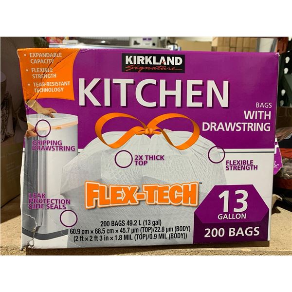 Kirkland Kitchen Bags with Drawstring and Flex-tech technology (200 bags x 13 Gallon)