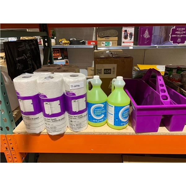 Lot of Assorted Cleaning Supplies and Carrier- Compliments All Purpose Household Ammonia (2 x 1. 8L)