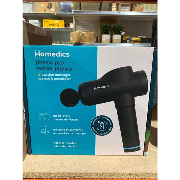 Homedics Physio Pro Percussion Massager, 30 speed levels and 4 massage attachments, cordless & recha