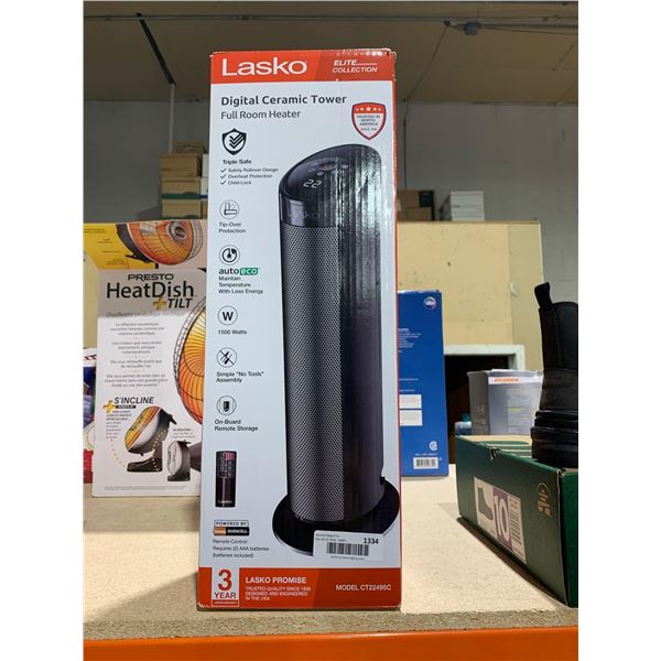 Lasko Digital Ceramic Tower, Full Room Heater, 1500 watts, remote control