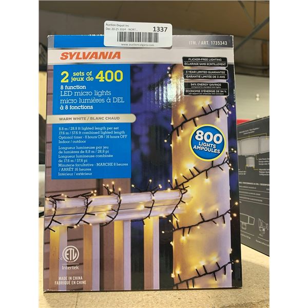 Sylvania 2 set of 400 8 function LED micro Lights, Wam White (2 x 28.8ft per set)