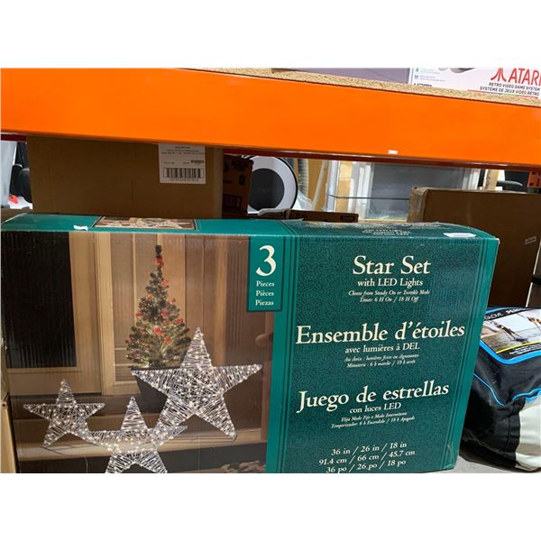 Star Set with LED Lights 3pcs, steady or twinkle mode, timer 6h on, 18h off