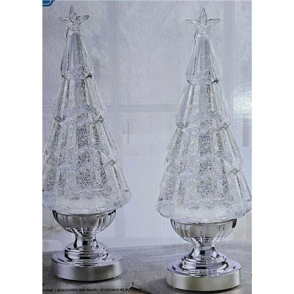 Lighted Glitter Trees with White and Color Changing LED Lights 2ct