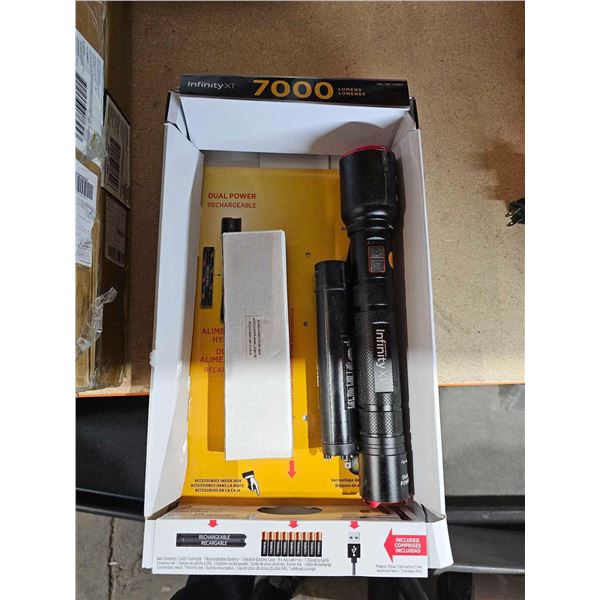 Infinity X1, 1 LED Flashlight, Rechargeable Battery, 9 x AA Batteries, Charging Cable
