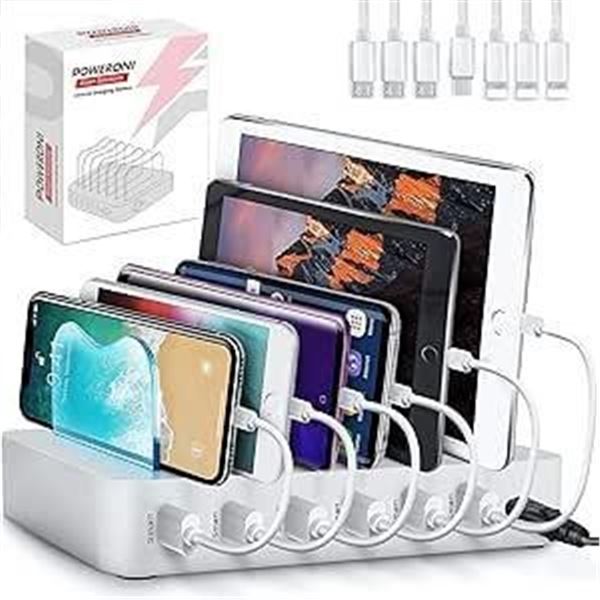 Poweroni USB Charging Station Dock - 6-Port - Fast Charge Docking Station for Multiple Devices