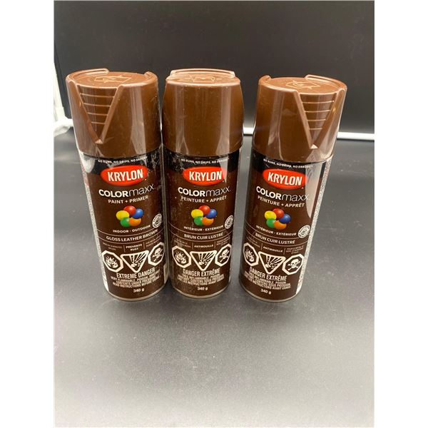 Krylon Color Maxx Indoor/Outdoor Gloss Leather Brown Paint 3 x 340g