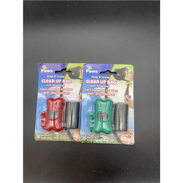 LOT OF 2 Paws Poop N' Scop Clean Up Bag with Dispenser