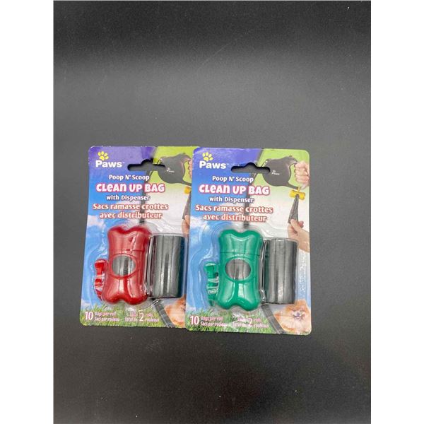 LOT OF 2 Paws Poop N' Scop Clean Up Bag with Dispenser