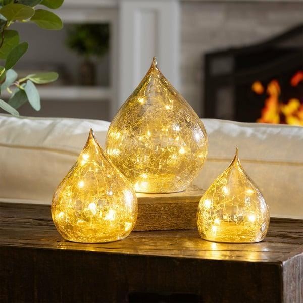 Evergreen LED Glass Riandrops Gold Crackle Finish