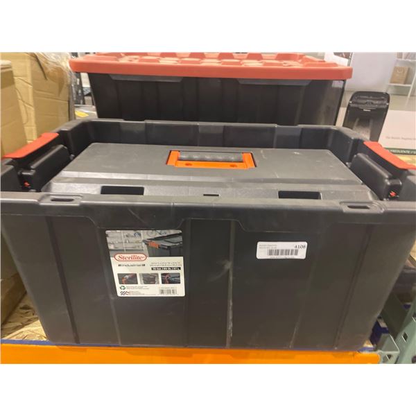 Combo Lot of Homebase 22" Tool Box and Sterilite Industrial 57L Black Tote NO LID