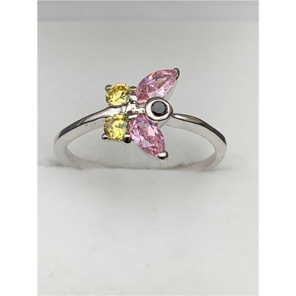 Ladies Pink Topaz & Citrine Gemstone Butterfly ring .999 SIlver