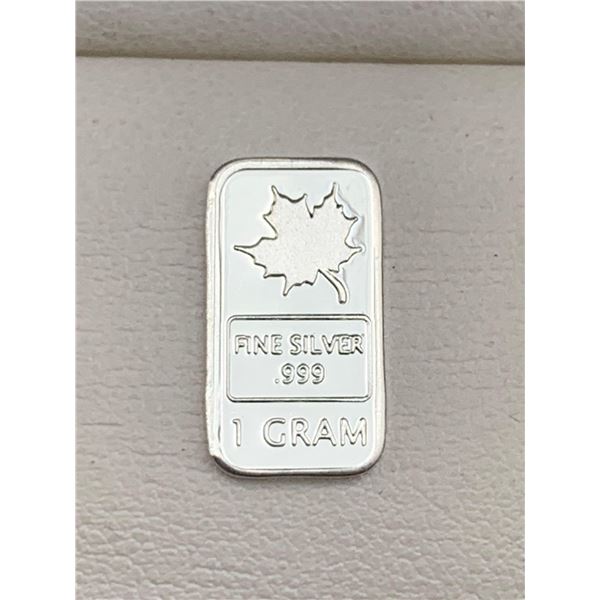 PURE .999 Silver 1 g Canada Maple Leaf Wafer bar