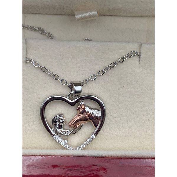 A girl and her horse Silver Heart Pendant and Chain Set
