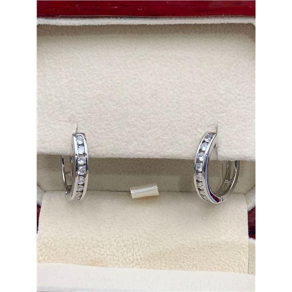 Bezel Set multi stone silver hoop earings