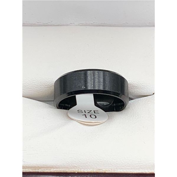 Black Bevelled Titanium Mens Band size 10