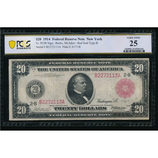 1914 $20 Red Seal New York FRN PCGS 25