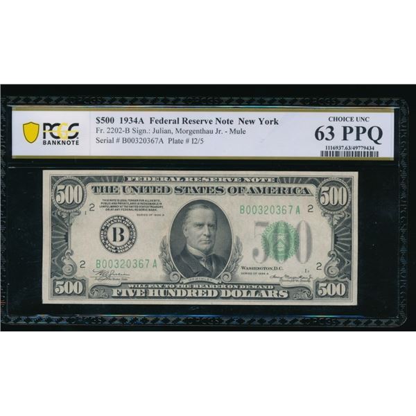1934A $500 New York FRN PCGS 63PPQ