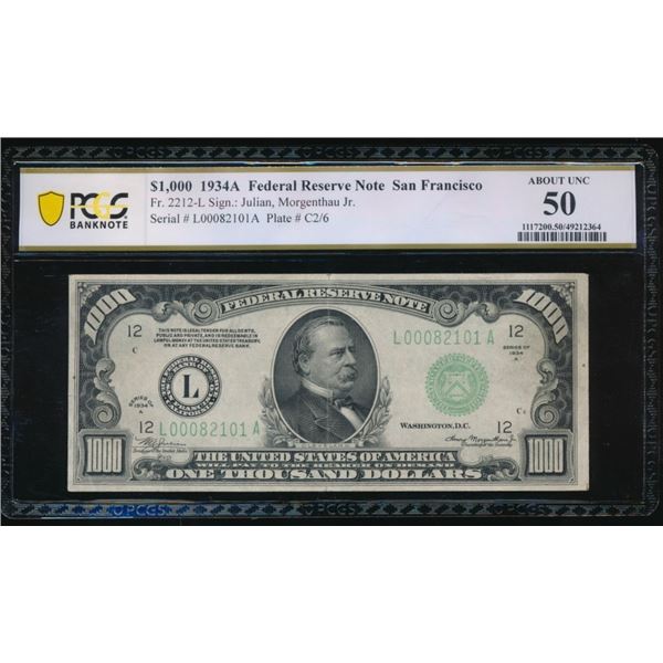 1934A $1000 San Francisco FRN PCGS 50