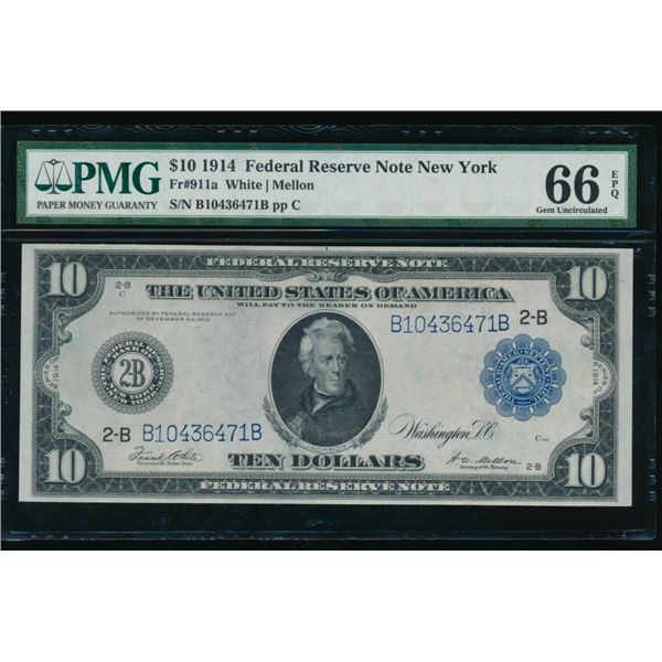 1914 $10 New York FRN PMG 66EPQ