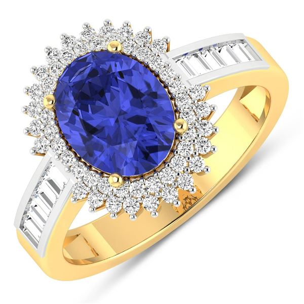 14KT Yellow Gold 1.41ctw Tanzanite and Diamond Ring