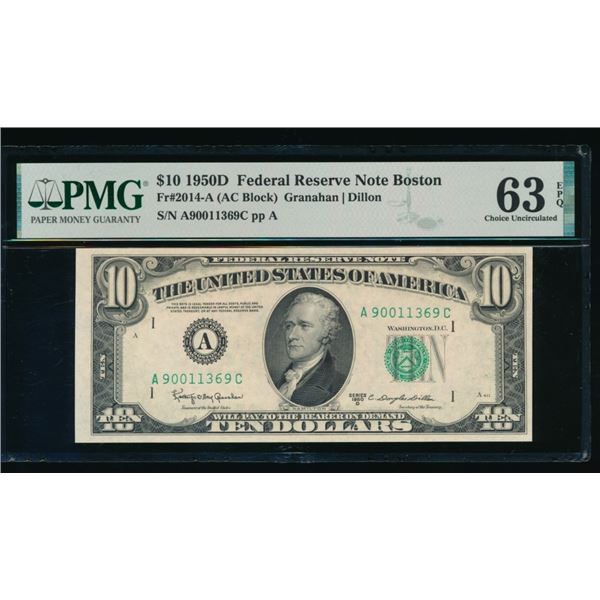 1950D $10 Boston FRN PMG 63EPQ