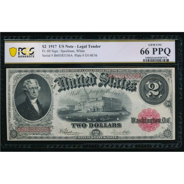 1917 $2 Legal Tender Note PCGS 66PPQ