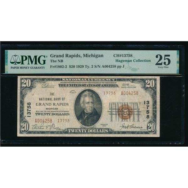 1929 $20 Grand Rapids MI National PMG 25