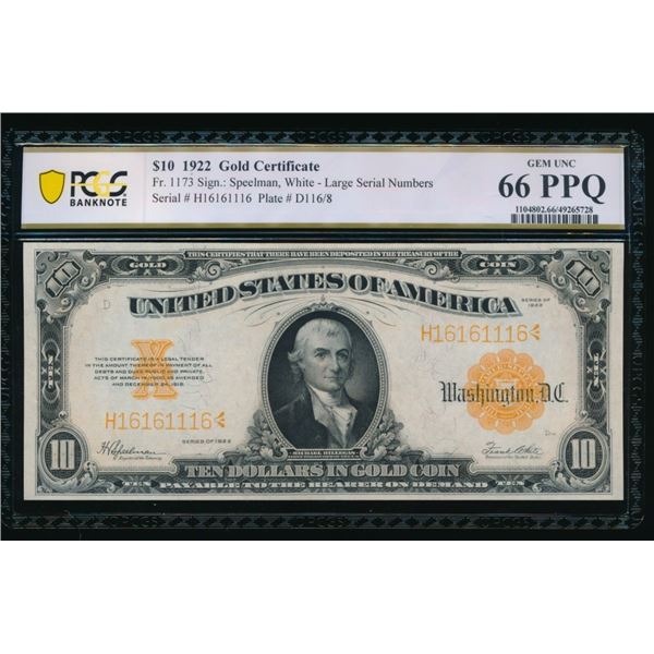 1922 $10 Gold Certificate PCGS 66PPQ