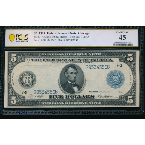 1914 $5 Chicago FRN PCGS 45