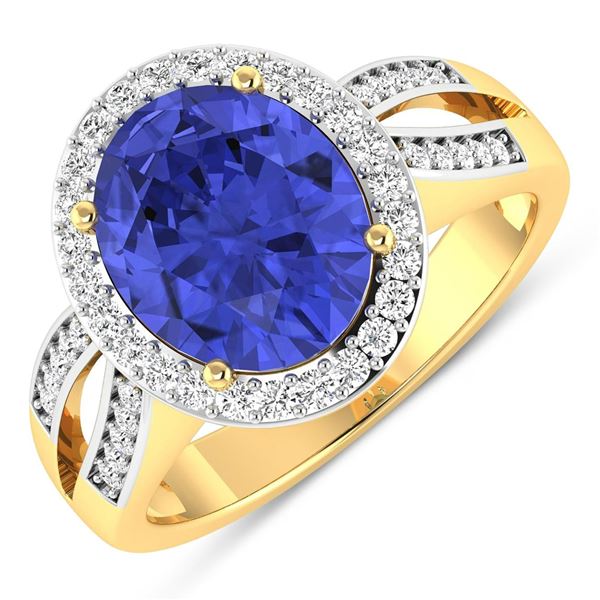 14KT Yellow Gold 3.43ctw Tanzanite and Diamond Ring