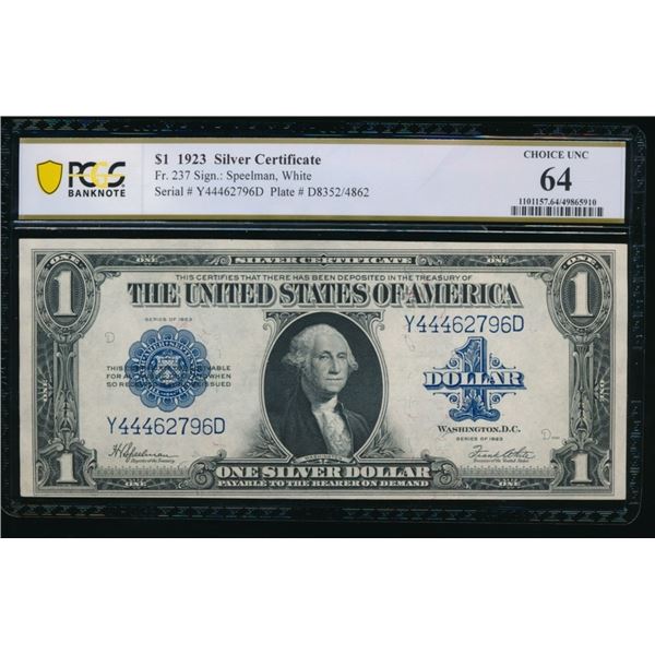 1923 $1 Silver Certificate PCGS 64